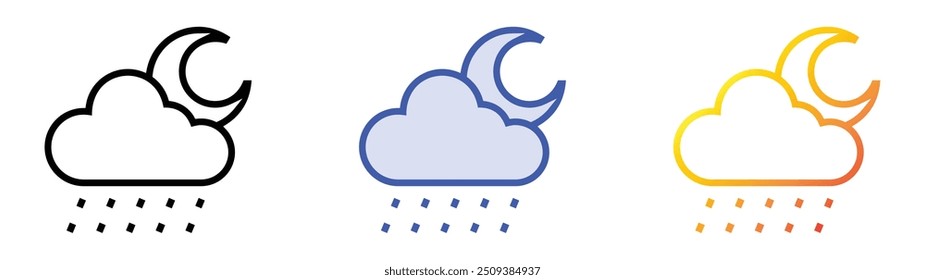 Icono de la noche lluviosa. Lineal, relleno azul y diseño de estilo degradado aislado sobre fondo blanco