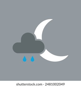 rainy night icon with moon and cloud and water drops