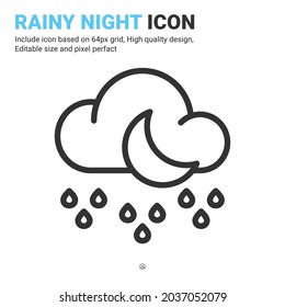 Rainy night icon vector with outline style isolated on white background. Vector illustration rainy and moon sign symbol icon concept for digital IT, logo, nature, ecology, app, web, UI, UX and project