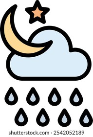 Rainy Night Vector Icon Design
