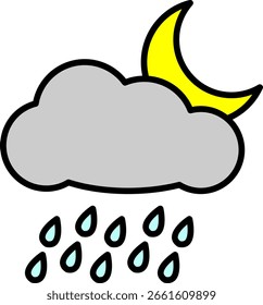 Icono de Clima nocturno lluvioso con nube y luna