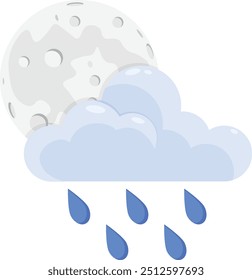 Rainy Night Weather Vector Icon.