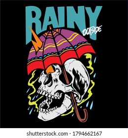 Rainy Outside Skull Umbrella Vector Graphic Design