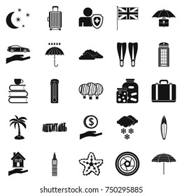 Rainy place icons set. Simple set of 25 rainy place vector icons for web isolated on white background