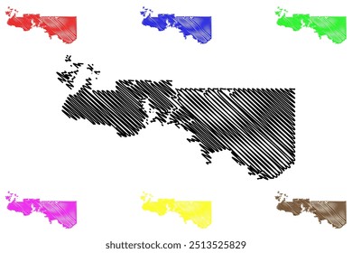 Illustration vectorielle d'une carte du district de Rainy River (Canada, Ontario Province, Amérique du Nord), croquis sommaire