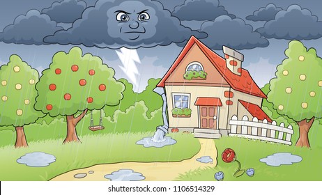 Rainy rural landscape