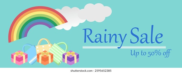 It is rainy sale up to 50% off. Rainbow and shop bags. 
