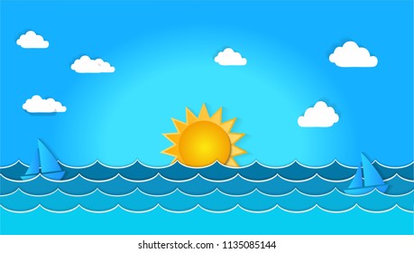 rainy sea background in flat style 