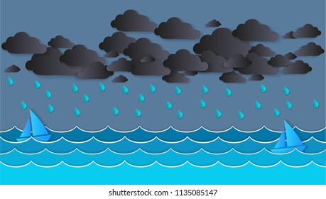 rainy sea background in flat style 