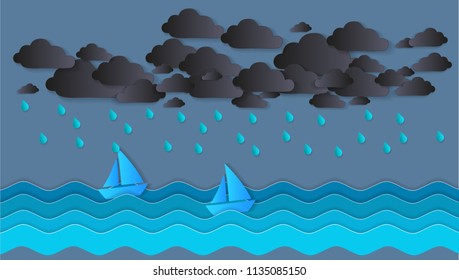 rainy sea background in flat style 