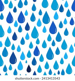 Patrón transparente. Las gotas de lluvia azules sobre fondo blanco. Decoración de vectores