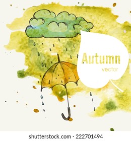 Rainy Season Background With Umbrella And Rain Drops, Eps 10 Vector Illustration