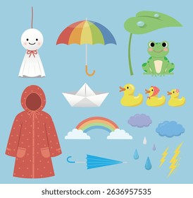 Rainy Season Clip Art Set Vector Illustration