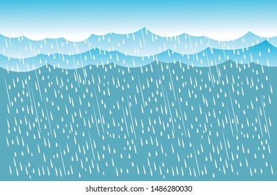 rainy season, clouds and storm, weather nature background, Flood natural disaster, vector illustration. 
