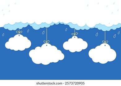 Rainy season, clouds and storm, weather nature on blue background. All layered and grouped. Vector.