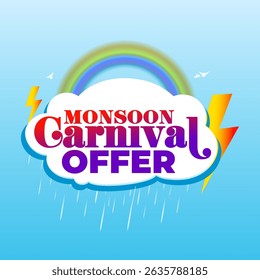 Rainy season, cloudy sky background with Monsoon carnival offer sale deal discount and promotional logo concept.
