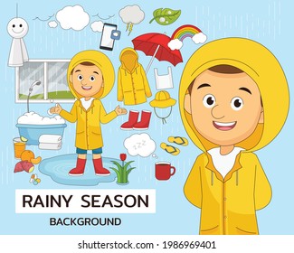 Rainy Season concept background. Flat icons.