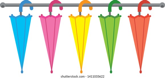 rainy season. Five color rain umbrella hanging