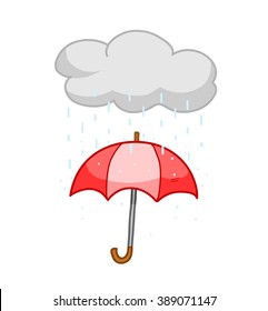Rainy Season, a hand drawn vector illustration of an umbrella on a rainy day (the umbrella, raindrops, and the cloud are on separate groups for easy editing).