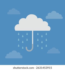 Ilustração da estação chuvosa com ícone de guarda-chuva na nuvem