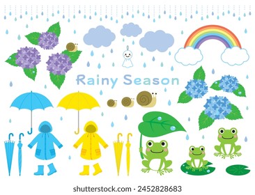 Rainy season illustration hydrangea frog