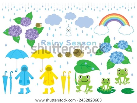 Rainy season illustration hydrangea frog