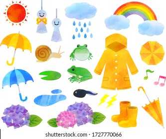 Rainy season illustration set / analog style