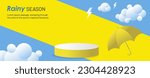Rainy season illustration vector, Template format for greetings, wishes and celebrations. Annual rainfall time. Exciting wet season activities. Beautiful April rain. Monsoon sale template, leaflet.   