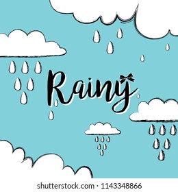 Rainy season illustrator with blue background and cloud.