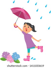Rainy season. Image illustration of a girl holding an umbrella in the rain