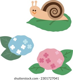 Rainy season image Simple illustrations of hydrangeas and snails