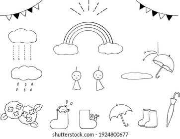 Rainy season line art icon set.