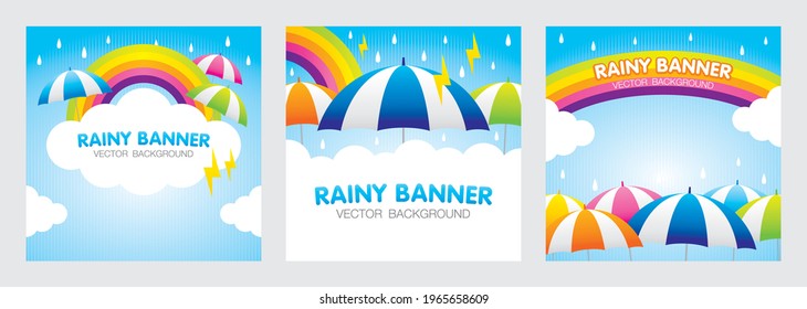 Rainy Season Or Monsoon Square Graphic Artwork Collection For Creating Your Social Media And Website Banner.