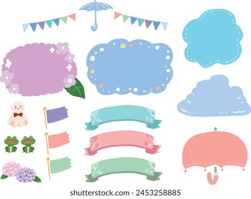  Rainy season rain pop pastel color frame illustration set