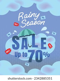 Rainy season sale element blue background, Monsoon sale.