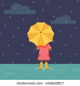 Rainy season, seasonal rain Someone standing on an umbrella Vector illustration