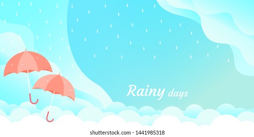 rainy season umbrella float on sky vector	
