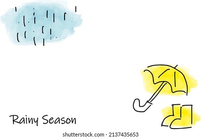 Rainy Season umbrella and rain boots illustration