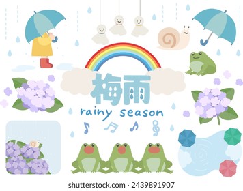 Rainy season vector illustration set