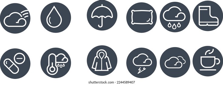  Rainy Season,Weather,Waterproof icons set vector design