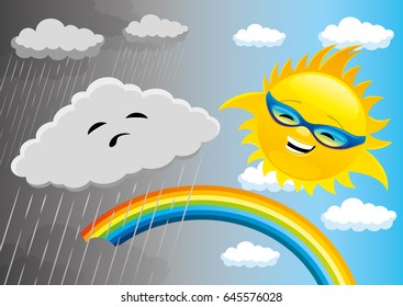 Rainy and sunny weather.