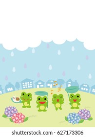 Rainy townscape and frogs.