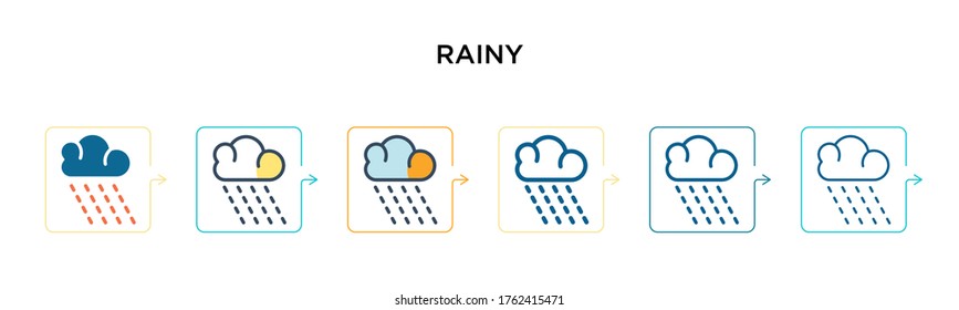 Rainy vector icon in 6 different modern styles. Black, two colored rainy icons designed in filled and outline stroke style. Vector illustration can be used for web, mobile, ui.