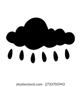 Ícone preto do tempo chuvoso apresenta nuvem com gotas de chuva.