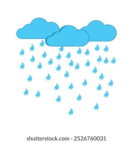 Rainy weather. Blue icon on white background. Weather symbol. Meteorology sign. Flat color design. Vector illustration. Graph symbol for travel and tourism web site and apps design