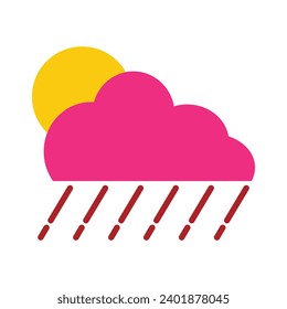Icono de clima lluvioso. Símbolo del tiempo. Signo de meteorología. Diseño de color plano. Ilustración vectorial. Símbolo gráfico del sitio web de viajes y turismo y diseño de aplicaciones, logotipo, aplicación, interfaz de usuario