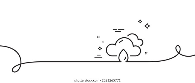 Rainy weather forecast line icon. Continuous one line with curl. Clouds with rain sign. Cloudy sky symbol. Rainy weather single outline ribbon. Loop curve pattern. Vector