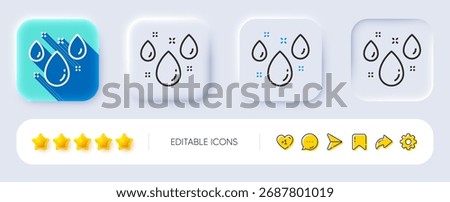 Rainy weather forecast line icon. Neumorphic, Flat shadow, 3d buttons. Rain sign. Water drops symbol. Line rainy weather icon. Social media icons. Vector