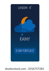 Rainy weather forecast for London shows temperatures at 4 degrees Celsius