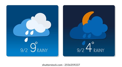 Rainy weather forecast showing temperatures of 9 degrees and 4 degrees on September 2